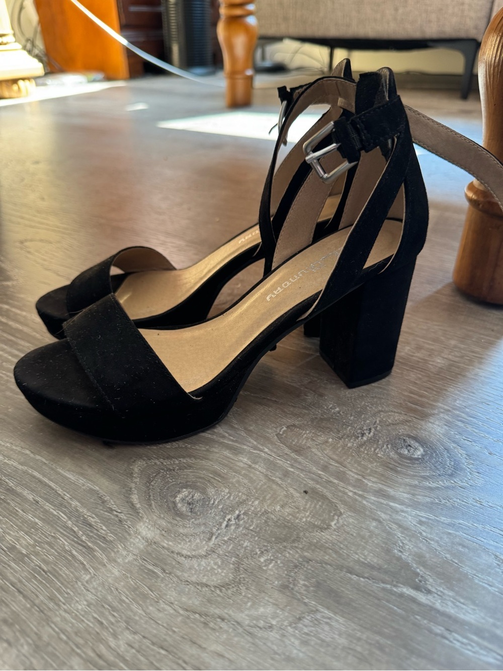 DSW Black Suede Block Heel Ankle Strap Sandals